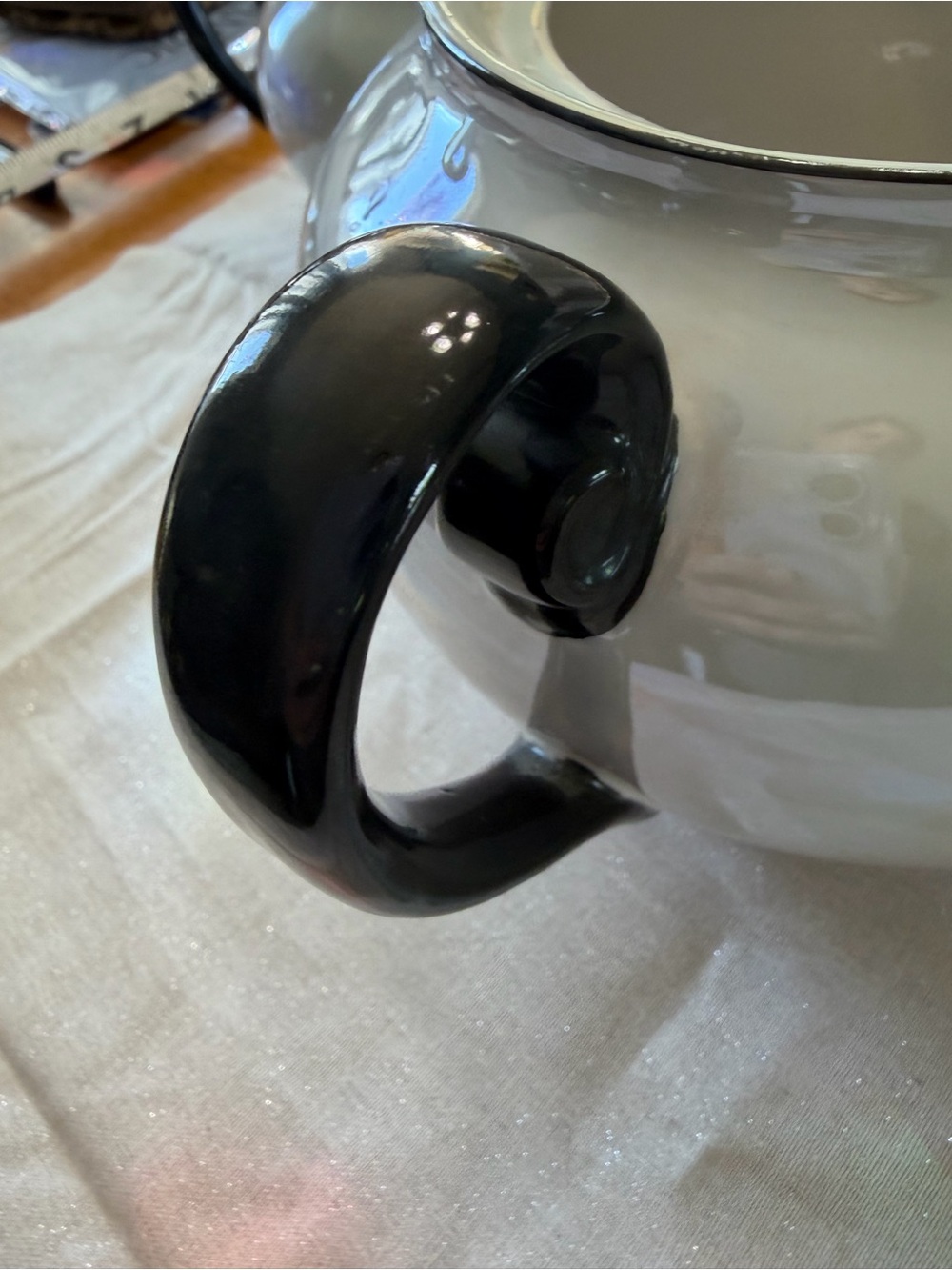 Atlantic Czechoslovakia Sky Blue Luster Ware Black Handle Teapot, Sugar& Creamer - Picture 11 of 16